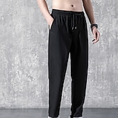 billiga lediga byxor-Herr Aktiv Långbyxor Casual byxor Ficka Snörning Elastisk midja Ensfärgat Andningsfunktion Utomhus Fullängd Ledigt Dagligen Streetwear Stylish Ledig / Sportig Svart rakt ben Microelastisk
