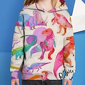 preiswerte Mädchen 3D Tiere-Zurück zur Schule Mädchen 3D Dinosaurier Kapuzenshirt Langarm 3D-Druck Frühling Herbst Winter Aktiv Basic kinderkleidung 3-12 Jahre Schulanfang Outdoor Täglich