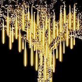 abordables Guirlandes lumineuses à brancher-2 pack pluie de météores lumières de noël en plein air 30cm 8 tubes 192 led chute pluie lumières plug in glaçon neige guirlandes en cascade pour arbre de noël décorations de patio de vacances
