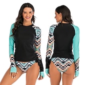 cheap Rash Guards-Women&#039;s Rash guard Swimsuit UV Sun Protection Breathable Quick Dry Long Sleeve Swimwear Bathing Suit 2 Piece Swimming Surfing Water Sports Floral Summer Spring Autumn / Fall