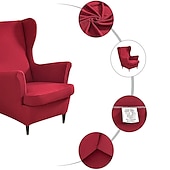 abordables Cubierta de sillón y silla sin brazo-Funda elástica de color sólido para sillón orejero, funda de licra, funda para sillón orejero, funda de color burdeos y rojo con parte inferior elástica para decoración de sala de estar y dormitorio