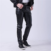 tanie Chinosy-Męskie Spodnie Spodnie ze sztucznej skóry Spodnie codzienne Kieszeń Prosta noga Równina Rozciągliwy / a Impreza Dzienne zużycie Moda Moda miejska Czarny Biały