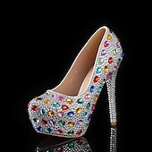 halpa Puolimuodollinen-naisten hopeakivikoristeiset korkokengät – lumoavat morsius- tai iltakengät häihin ja erikoistilaisuuksiin