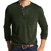 Χαμηλού Κόστους Casual Tee Henley-Ανδρικά Μπλουζάκι Πουκάμισο Henley Μακρυμάνικο πουκάμισο Σκέτο Όρθιος Γιακάς Causal Αργίες Μακρυμάνικο Κουμπί-Κάτω Ρούχα Ελαφριά Κλασσικό Καθημερινό Μυς