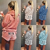 economico Completi pigiami da donna-tuta da casa da donna set 2 pezzi animale gatto caldo peluche comfort casa strada quotidiano pile felpa con cappuccio manica lunga felpa con cappuccio pantaloncini elastico in vita fa casa abiti