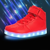 cheap Kids&#039; Sneakers-Gold LED Light-Up High-Top Sneakers for Kids and Men with Colorful Sole, Adjustable Strap, and Shiny Finish