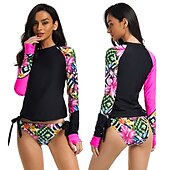 cheap Rash Guards-Women&#039;s Rash guard Swimsuit UV Sun Protection Breathable Quick Dry Long Sleeve Swimwear Bathing Suit 2 Piece Swimming Surfing Water Sports Floral Summer Spring Autumn / Fall
