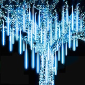 abordables Guirlandes lumineuses à brancher-2 pack pluie de météores lumières de noël en plein air 30cm 8 tubes 192 led chute pluie lumières plug in glaçon neige guirlandes en cascade pour arbre de noël décorations de patio de vacances