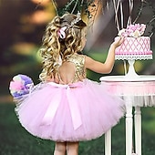 preiswerte Partykleider-Kinder Kleinkind Mädchen Kleid Einfarbig Ärmellos Leistung Party Ferien Pailletten Basic Schön Süß Acryl Sommer Rosa Rote