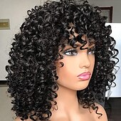 economico Parrucche di altissima qualità-parrucche nere per le donne più belle parrucche afro ricci con frangetta per le donne parrucca riccia crespa nera dall&#039;aspetto naturale per l&#039;uso quotidiano (1b nero naturale))