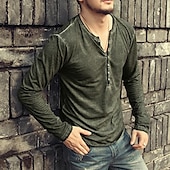 billiga Casual Henley T-shirt-Herr T-shirt Henleytröja Långärmad tröja Slät Henley Plusstorlekar Gata Ledigt Långärmad Button-Down Kläder 100 % bomull Klassisk Ledigt Muskel Stor och hög