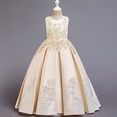 preiswerte Kleider für die Blumenmädchen-Blumenmädchenkleid Mädchen Kleid Partykleid Hochzeit Party Niedlich Prinzessin Gerafft Druck Blumen Ärmellos Rundhalsausschnitt Weiß Wein 4-13 Jahre