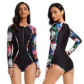 Χαμηλού Κόστους Rash Guards One Pieces-Γυναικεία Μαγιό γιλέκο Φλοράλ Μποστινό Φερμουάρ Προστασία από τον ήλιο UV UPF50+ Γρήγορο Στέγνωμα Μακρυμάνικο Κορμάκι Μαγιό Σέρφινγκ Παραλία Θαλάσσια Σπορ Καλοκαίρι