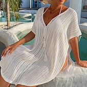 billiga Strandklänningar-dambadkläder täcka upp strandklänning normal baddräkt uv-skydd blygsam badkläder snörning stickad ren färg svart dammig blå beige v wire baddräkter ny semester / modern