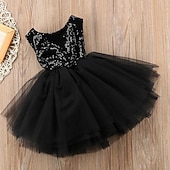 preiswerte Partykleider-Kinder Kleinkind Mädchen Kleid Einfarbig Ärmellos Leistung Party Ferien Pailletten Basic Schön Süß Acryl Sommer Rosa Rote