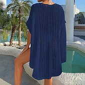 billiga Strandklänningar-dambadkläder täcka upp strandklänning normal baddräkt uv-skydd blygsam badkläder snörning stickad ren färg svart dammig blå beige v wire baddräkter ny semester / modern