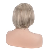 economico parrucca più vecchia-parrucca bionda bob parrucche bionde per le donne parrucca sintetica resistente al calore parrucca bob dritta corta marrone scuro da donna alla moda design evidenziato / parrucche balayage