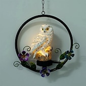 economico Luci paesaggistiche-luci esterne a led solari gufo appeso luce notturna lampada da giardino impermeabile lampada a sospensione in resina cortile terrazza decorazione vacanza illuminazione