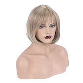 economico parrucca più vecchia-parrucca bionda bob parrucche bionde per le donne parrucca sintetica resistente al calore parrucca bob dritta corta marrone scuro da donna alla moda design evidenziato / parrucche balayage