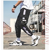 cheap Cargo Pants-Men&#039;s Cargo Pants Cargo Trousers Joggers Trousers Techwear Elastic Waist Classic Multi Pocket Plain Outdoor Sports Ankle-Length Casual Daily Cotton Streetwear Classic Style Black-White Purple