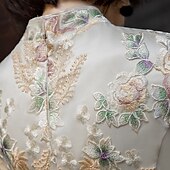 tanie Sukienki sylwestrowe-wieczorowa sukienka typu tuba sukienka vintage gość weselny formalny wieczór długość do podłogi pół rękawa wysoki dekolt satyna z haftem sukienka, która zrobi wrażenie 2025