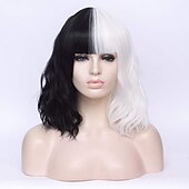 abordables Perruques de personnages de films-perruque de sorcière/sorcier perruque de cosplay perruque bouclée blanc / noir a1 a2 a3 a4 cheveux synthétiques design à la mode pour femme noir perruques d&#039;Halloween