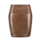 cheap Plain Skirts-Women&#039;s Normal Pencil Bodycon Work Skirts Sexy Mini High Waist Skirts Solid Colored Inelastic Holiday Casual Daily Black Red Brown Summer PU Faux Leather