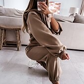 cheap Women&#039;s Tracksuit-Women&#039;s Active Streetwear Tracksuit Pants Sets Sweatshirt Long Sleeve Hooded Solid Color Sports Outdoor Casual Black White Green Fall &amp; Winter Regular Fit