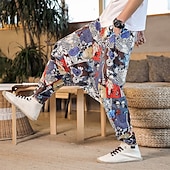 billiga Retro-Herr Harem Joggingbyxor Långbyxor Sommarbyxor Opressade byxor Elastisk midja Släpp grenen Fjäril Abstrakt Blomma Andningsfunktion Mjuk Fullängd Ledigt Dagligen Bomull och linne Etnisk Stil Kineseri