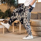 billiga Retro-Herr Harem Joggingbyxor Långbyxor Sommarbyxor Opressade byxor Elastisk midja Släpp grenen Fjäril Abstrakt Blomma Andningsfunktion Mjuk Fullängd Ledigt Dagligen Bomull och linne Etnisk Stil Kineseri