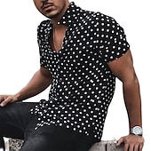abordables Forme Géométrique-Homme Pois Formes Géométriques Chemise Chemise boutonnée Manche Courte Sportif Mode Design du quotidien Vacances Eté Printemps Col rabattu Imprimer Noir