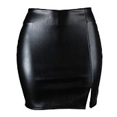 olcso Sima szoknyák-Női Ceruza Bodycon Mini Szoknyák Hasított Fényes fém Egyszínű Éjszakát és speciális alkalomra Randi Nyár Poliuretán Bőrutánzat Szexi Fekete Bor