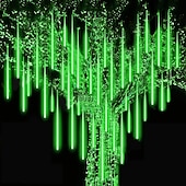 abordables Guirlandes lumineuses à brancher-2 pack pluie de météores lumières de noël en plein air 30cm 8 tubes 192 led chute pluie lumières plug in glaçon neige guirlandes en cascade pour arbre de noël décorations de patio de vacances