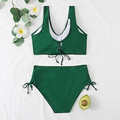 billiga Bikiniset-Dam Vanligt Badkläder Bikini 2 st Kalsonger Baddräkt Hög midja Twist Front Monterad Semester Stylish Ensfärgat V-slits Ärmlös Baddräkter