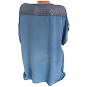 baratos Blusas e Camisas-Mulheres Camisa Social Blusa Tops de ilhas brancas Preto Branco Vermelho Côr Sólida Tecido Renda Meia Manga Casual Diário Vintage Básico Elegante Decote V Padrão S