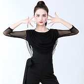 tanie Górne części i zestawy-Taniec latynoamerykański Odzież sportowa Top Czysty Kolor Łączenie Damskie Szkolenie Spektakl Rękaw 3/4 Wysoki Mieszanka bawełny