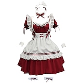 tanie Sukienki w stylu Lolita-Lolita Stroje pokojówki Lolita Śłodkie Sukienka Damskie Japoński Kostiumy Cosplay Jasnoróżowy / Czerwony / Jasnoniebieski Jednokolorowe Krótki rękaw Krótki / Mini / Fartuch / Fartuch
