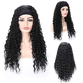 economico Parrucche di altissima qualità-parrucca fascia lunga onda profonda ricci per le donne parrucche sintetiche lunghe 24 pollici fascia ricci naturale nero resistente al calore per l&#039;uso quotidiano (nero) senza fascia colorata