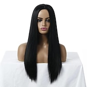 voordelige Topkwaliteit pruiken-zwarte pruiken voor vrouwen synthetische pruik body wave middendeel pruik lang zeer lang natuurlijk zwart synthetisch haar 26 inch vrouwen modieus ontwerp middendeel pluizig blond bruin