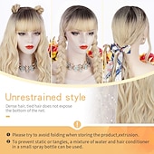billige Syntetiske trendy parykker-syntetisk parykk bølgete med pannelugg parykk langt a9 syntetisk hår kvinners cosplay party mote blond rosa lilla julefest parykker
