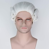 cheap Historical Wigs-White Wigs For Men Medieval Wig Man Colonial Judges Wig Long Beige Curly Wave  Party  Wig (White) Halloween Wigs