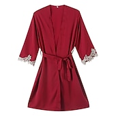 voordelige Nachtkleding voor dames-dames pyjama nachtjapon jurk pyjama 2 stuks pure kleur mode casual comfort thuis dagelijks bed satijn zijde v draad lange mouw elastische taille borst pads zomer lente thuis outfits