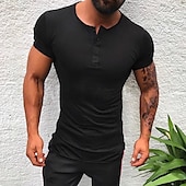voordelige Casual Henley-T-shirt-Voor heren T-shirt Henley-shirt Korte mouw Effen Modieus Lichtgewicht Spier Henley Casual Vakantie Feestdagen Zomer Wit Henley-T-shirt