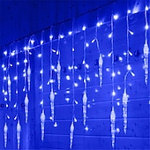 Χαμηλού Κόστους Plug In Ηλεκτρικό-3,5m 96 led κορδόνι φωτός με 24 κρεμασμένους παγοκώνους λαμπάκια πάγου χριστουγεννιάτικο στεφάνι κουρτίνα νεράιδα φωτάκια κορδόνι διακόσμηση κήπου προαιρετικά ε.ε. Ηνωμένο Βασίλειο
