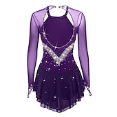 رخيصةأون فساتين التزلج الفني-فستان التزلج الراقص نسائي للفتيات تزلج على الجليد الفساتين أسود أبيض أصفر فتح الظهر شبكة سباندكس عالية المرونة تمرين منافسة ملابس التزلج مرصع بالجواهر حجر الراين كم طويل