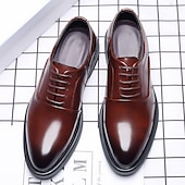 levne Formální-pánské hnědé oxfordky z umělé kůže – elegantní šněrovací design pro formální příležitosti a obchodní oblečení