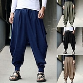 abordables pantalons décontractés-Homme Pantalon Pantalon baggy Pantalons décontractés Sarouel ample Cordon Taille elastique Pantalon de Yoga Fluide Couleur unie du quotidien Vêtement de rue Hippie Yoga Ample Noir bleu marine