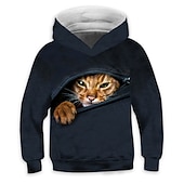 Недорогие 3D Животные для Девочек-Девочки 3D Графика Животное Кот Худи / толстовка Длинный рукав 3D печать Активный Дети