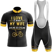 cheap Men&#039;s Clothing Sets-Men&#039;s Cycling Jersey with Bib Shorts Graphic Letter &amp; Number Funny Short Sleeve Bike Clothing Suit with 3 Rear Pockets Mountain Bike MTB Road Bike Cycling 3D Pad Quick Dry Soft Back Pocket Sports