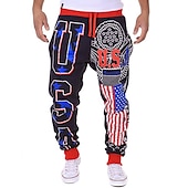cheap Sweatpants-Men&#039;s Sweatpants Joggers Trousers Chinos Drawstring Elastic Waist Letter National Flag Full Length Weekend Basic Black Navy Blue Micro-elastic